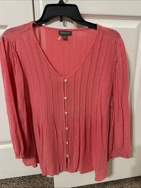 Style & Co. Coral Pink V-Neck Button-Front Blouse